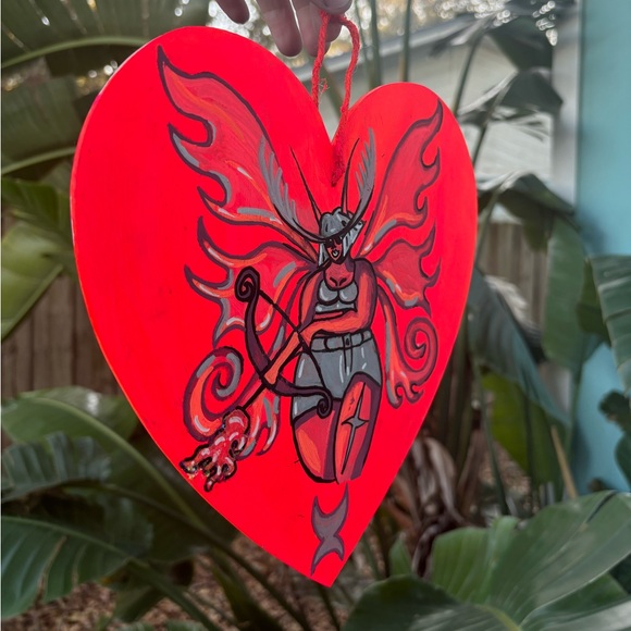 Red Fire Cupid Fairy Angel Art Hand Painted Sign - Picture 3 of 3